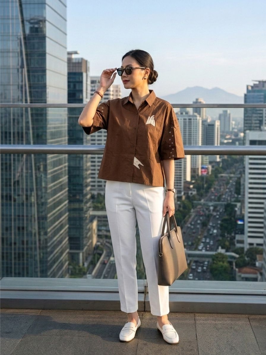 Miwa Cotton Blouse - Coffee
