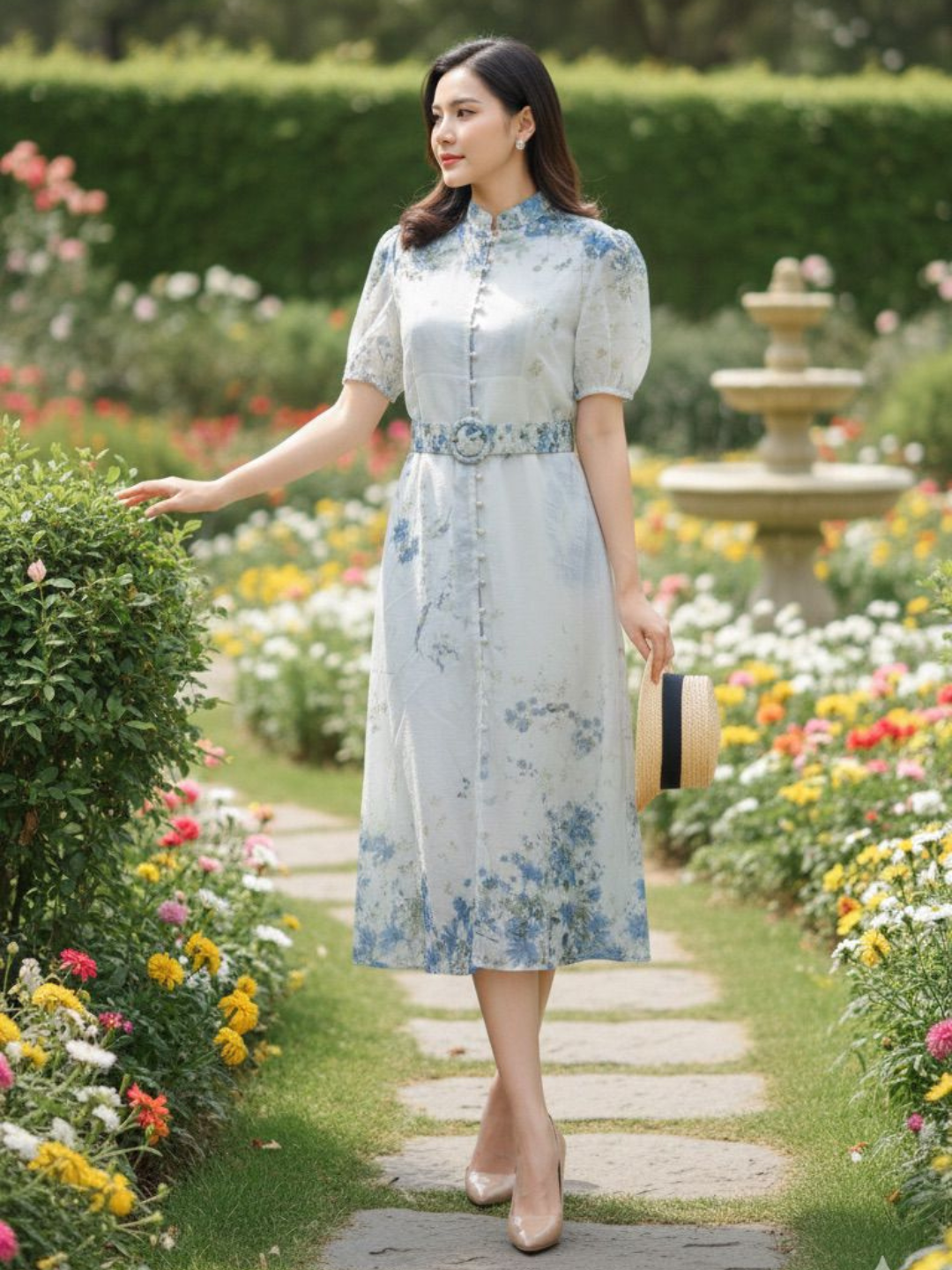 Raima Floral Belt Dress - Blue