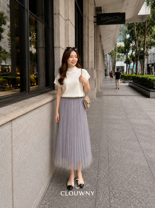 Onyva Tutu Pleats Skirt - Light Grey