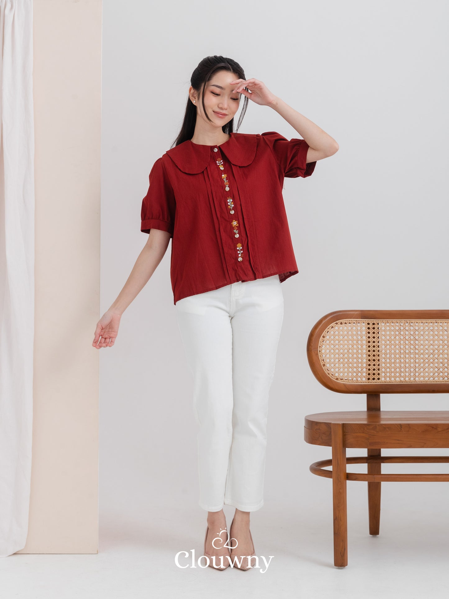 Narumi Button Blouse - Maroon