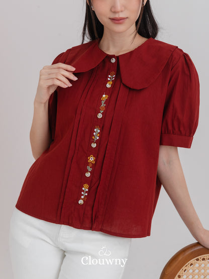 Narumi Button Blouse - Maroon