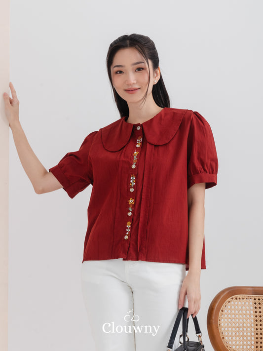 Narumi Button Blouse - Maroon