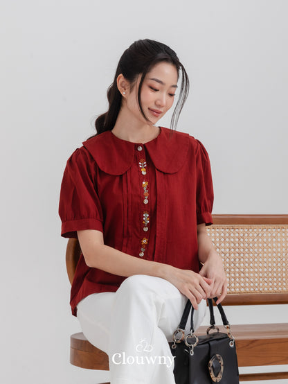 Narumi Button Blouse - Maroon