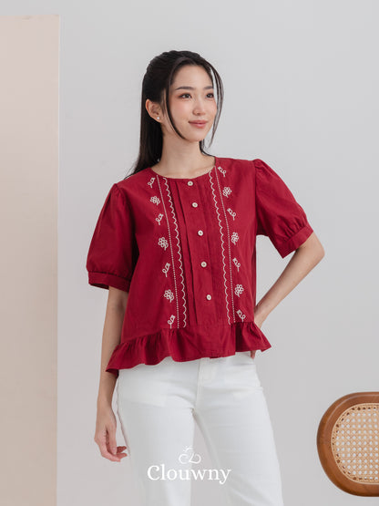 Giko Cutton Blouse - Maroon