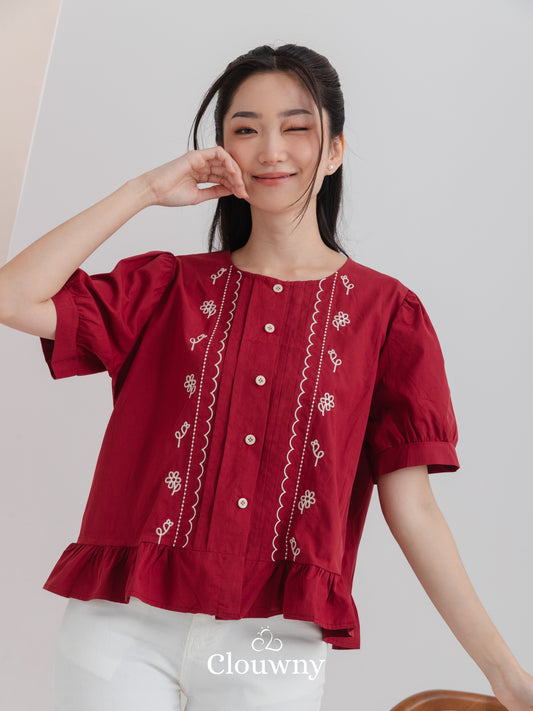 Giko Cutton Blouse - Maroon