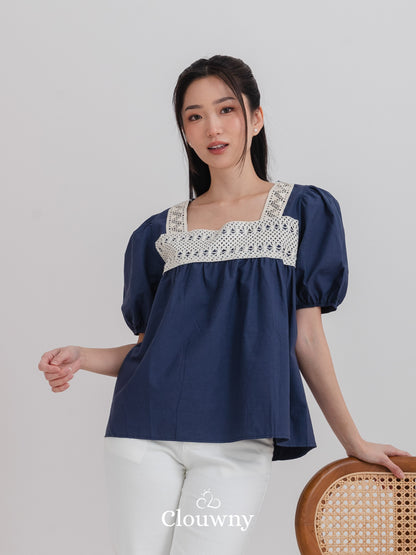 Chizu Square Blouse - Navy