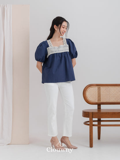 Chizu Square Blouse - Navy