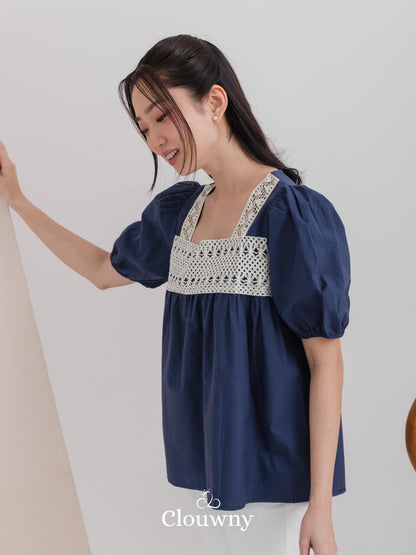 Chizu Square Blouse - Navy