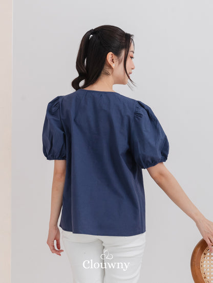 Chizu Square Blouse - Navy