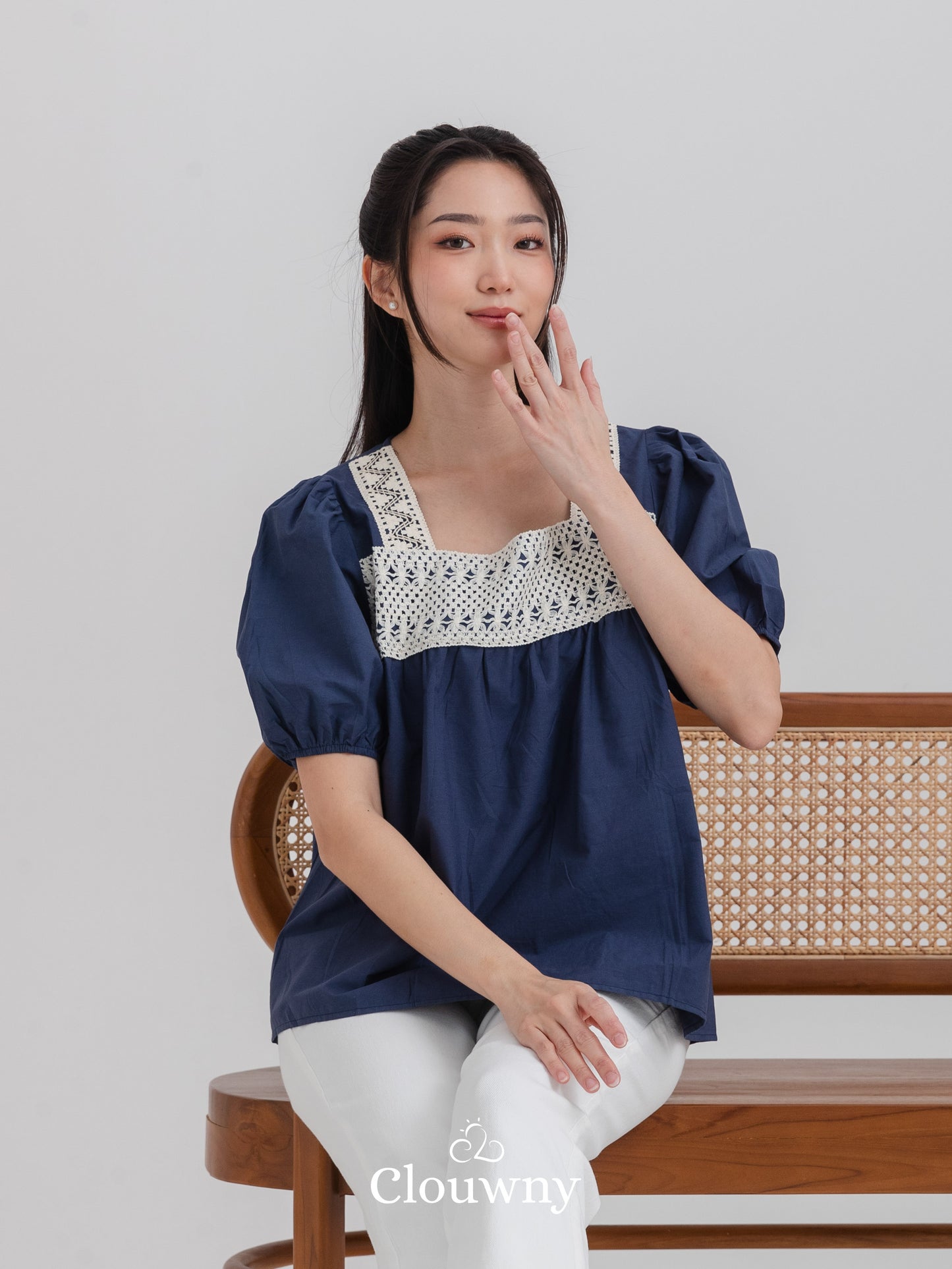 Chizu Square Blouse - Navy