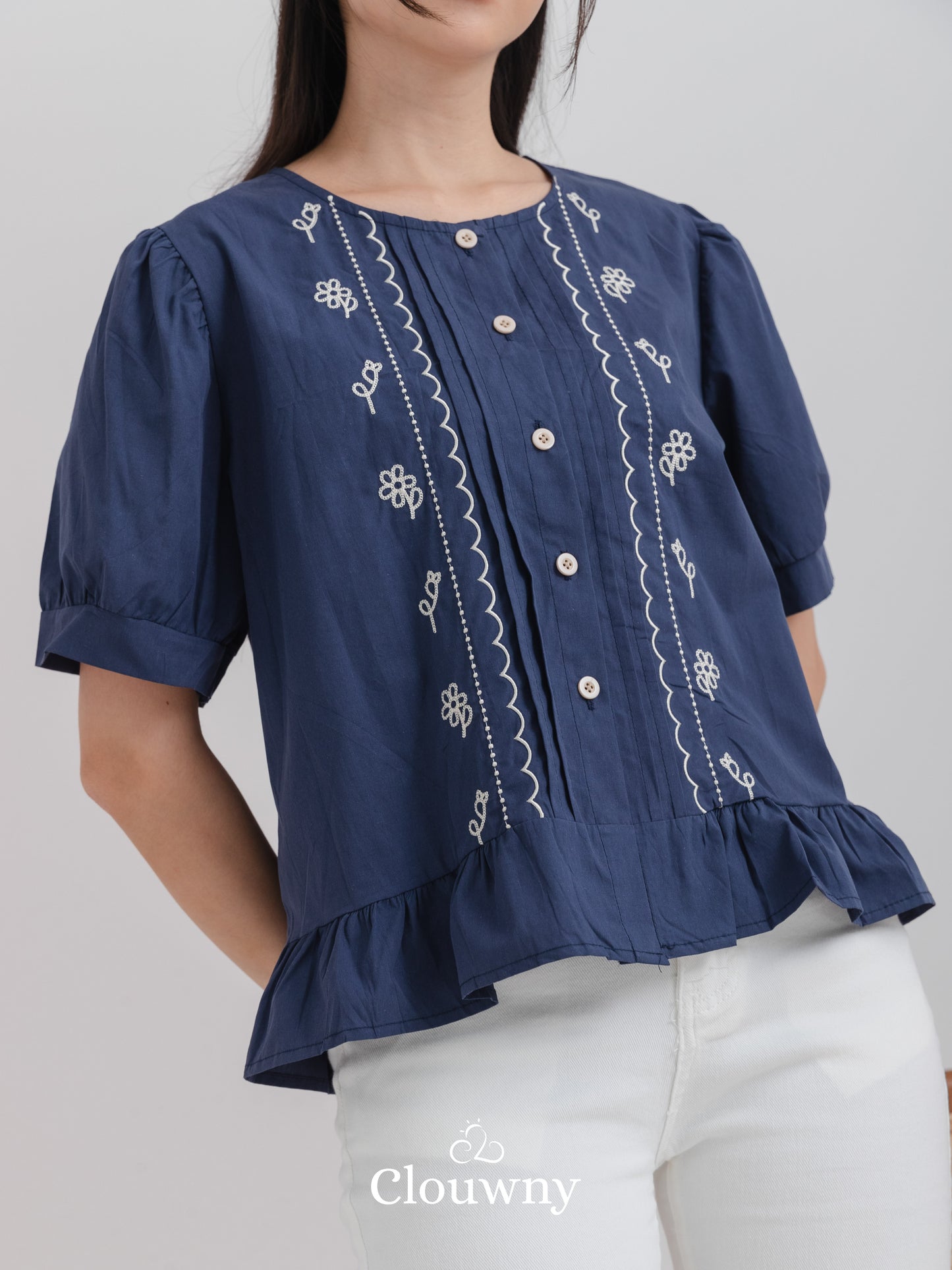 Giko Cutton Blouse - Navy