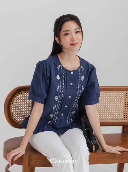 Giko Cutton Blouse - Navy