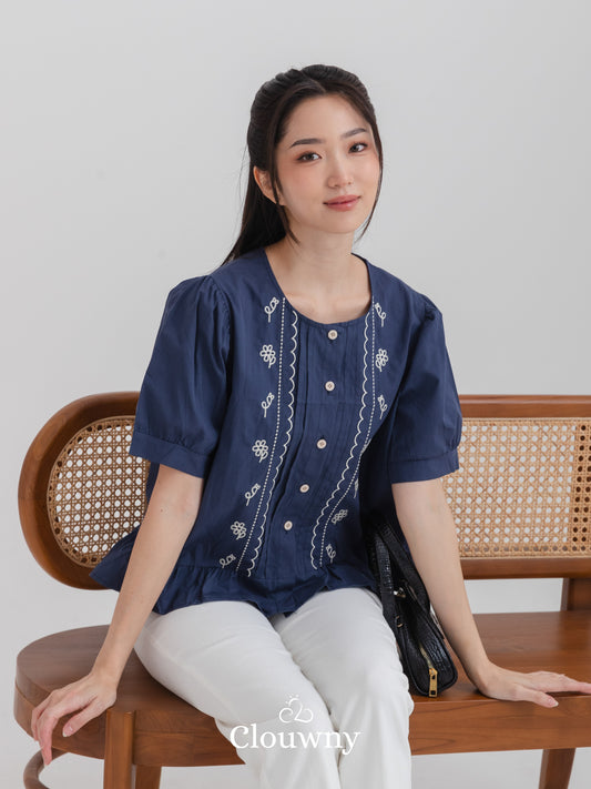 Giko Cutton Blouse - Navy