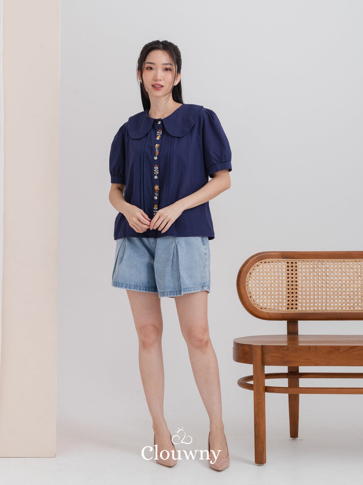 Narumi Button Blouse - Navy