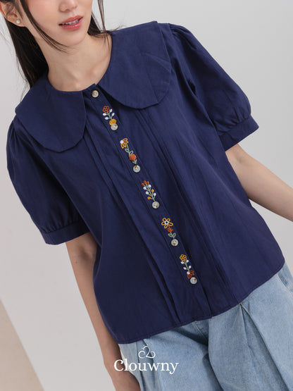 Narumi Button Blouse - Navy