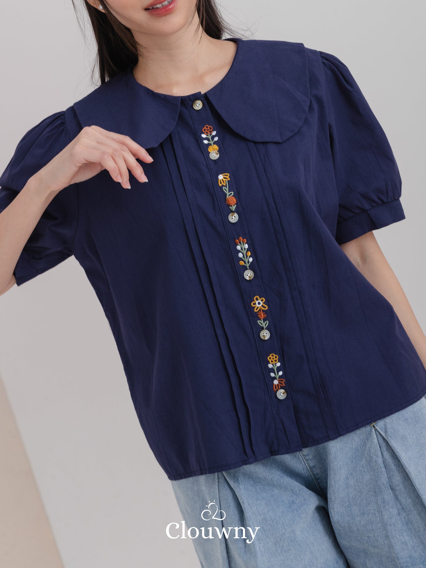 Narumi Button Blouse - Navy