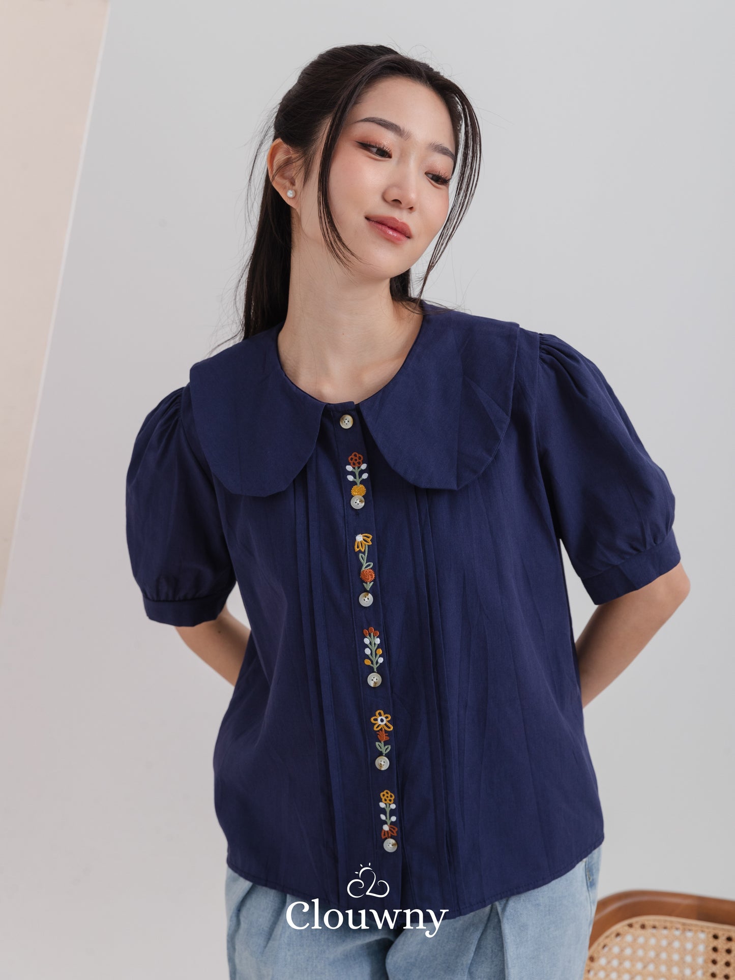 Narumi Button Blouse - Navy