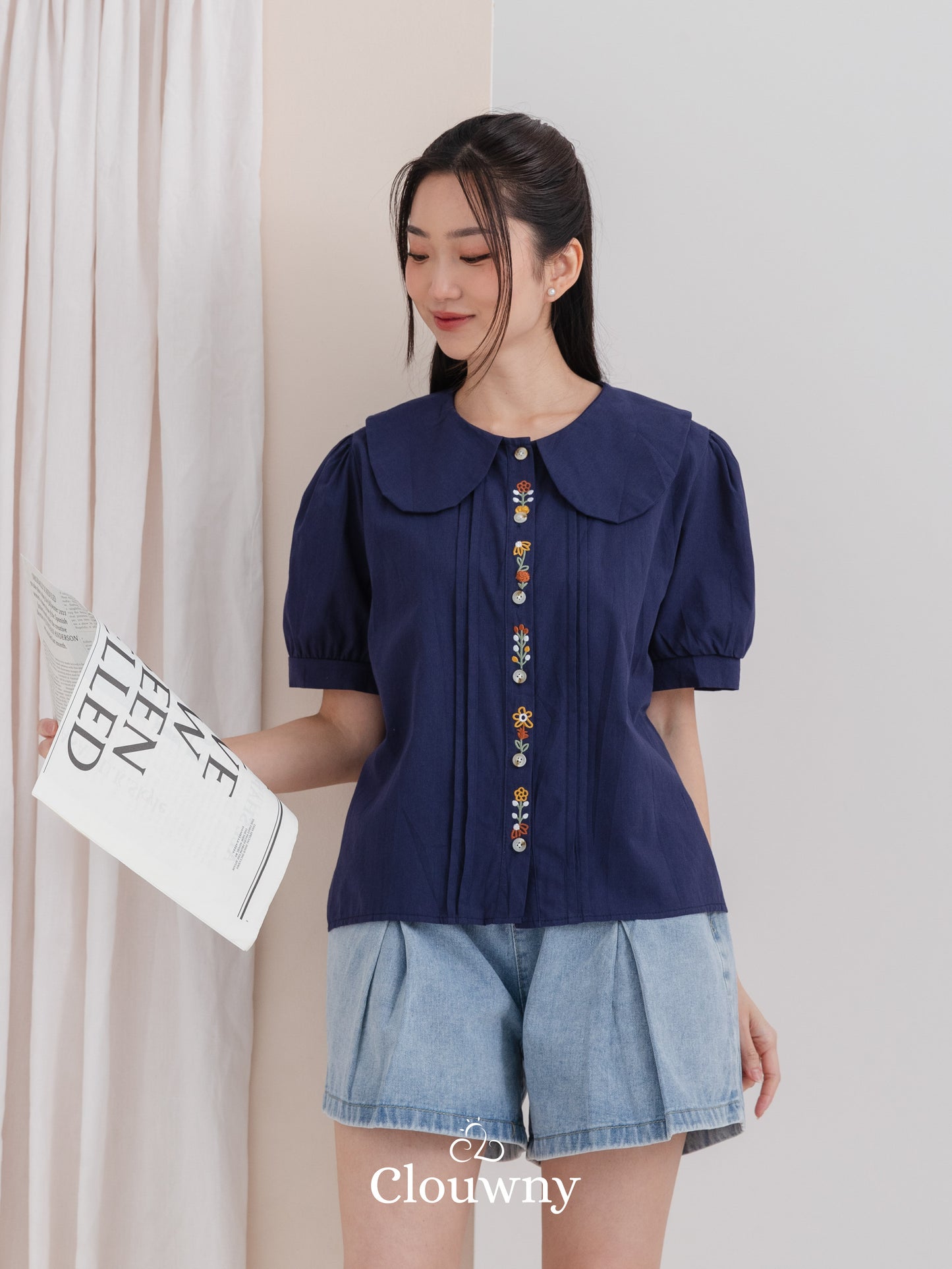 Narumi Button Blouse - Navy