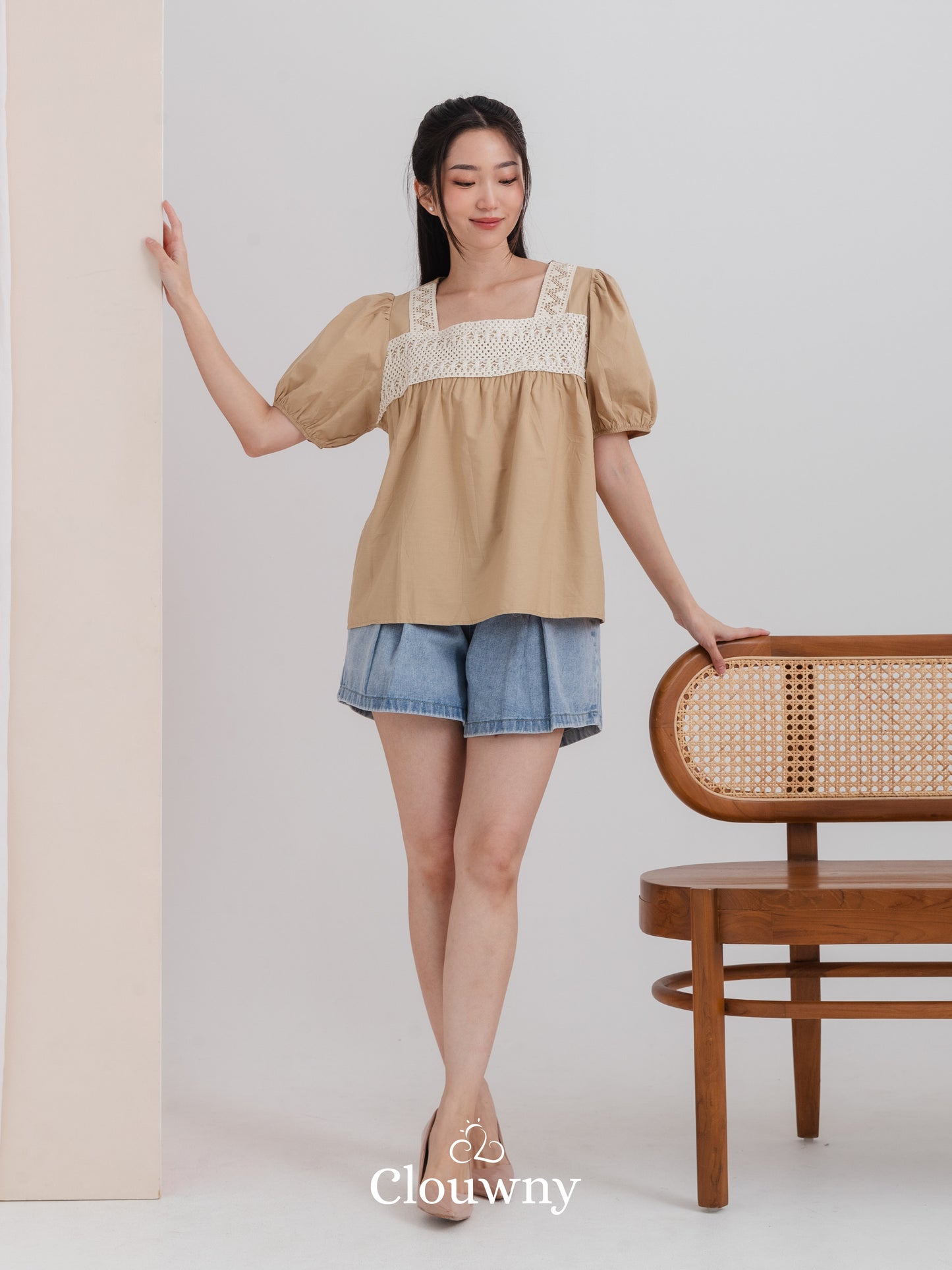 Chizu Square Blouse - Khaki