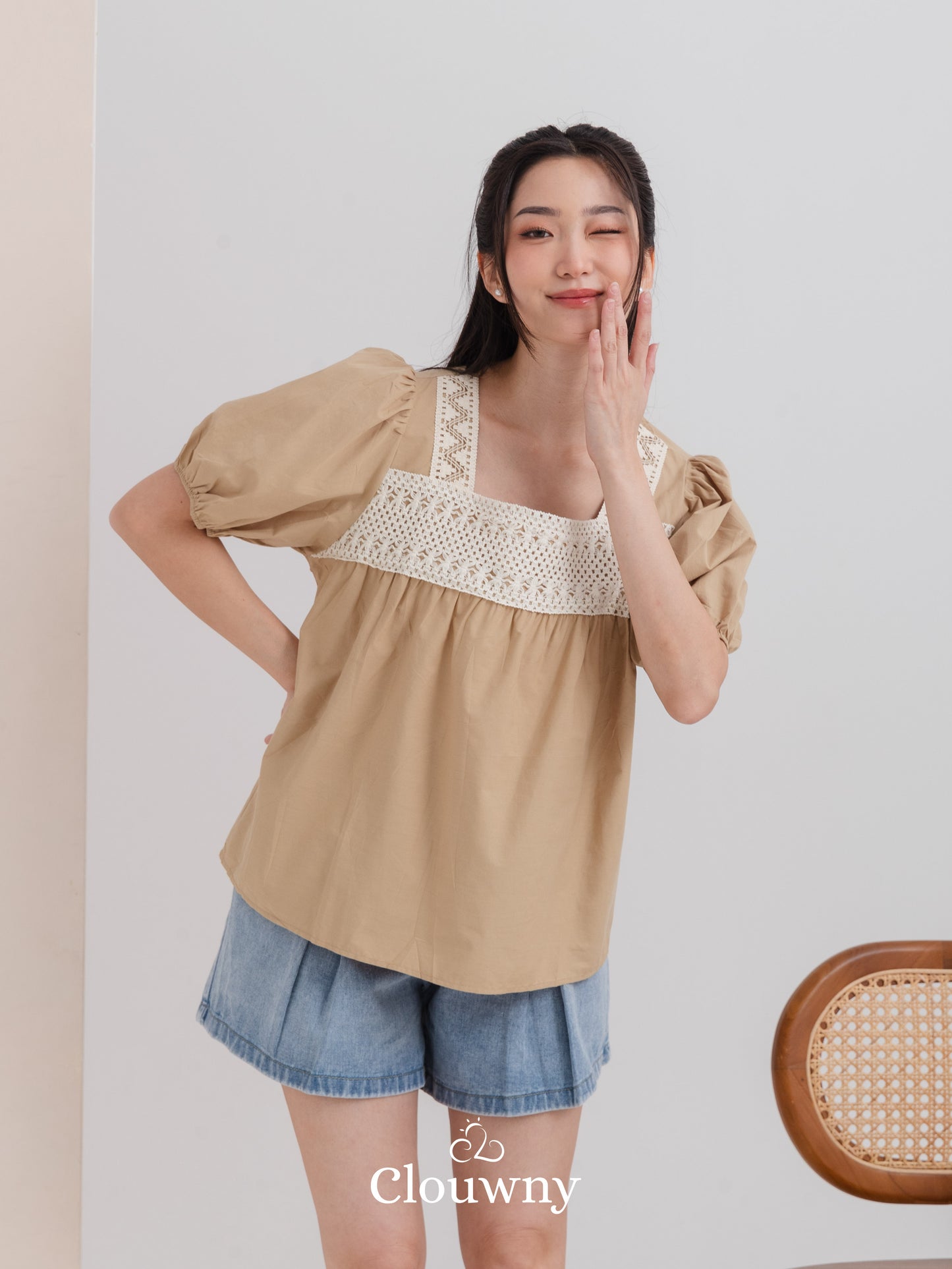 Chizu Square Blouse - Khaki