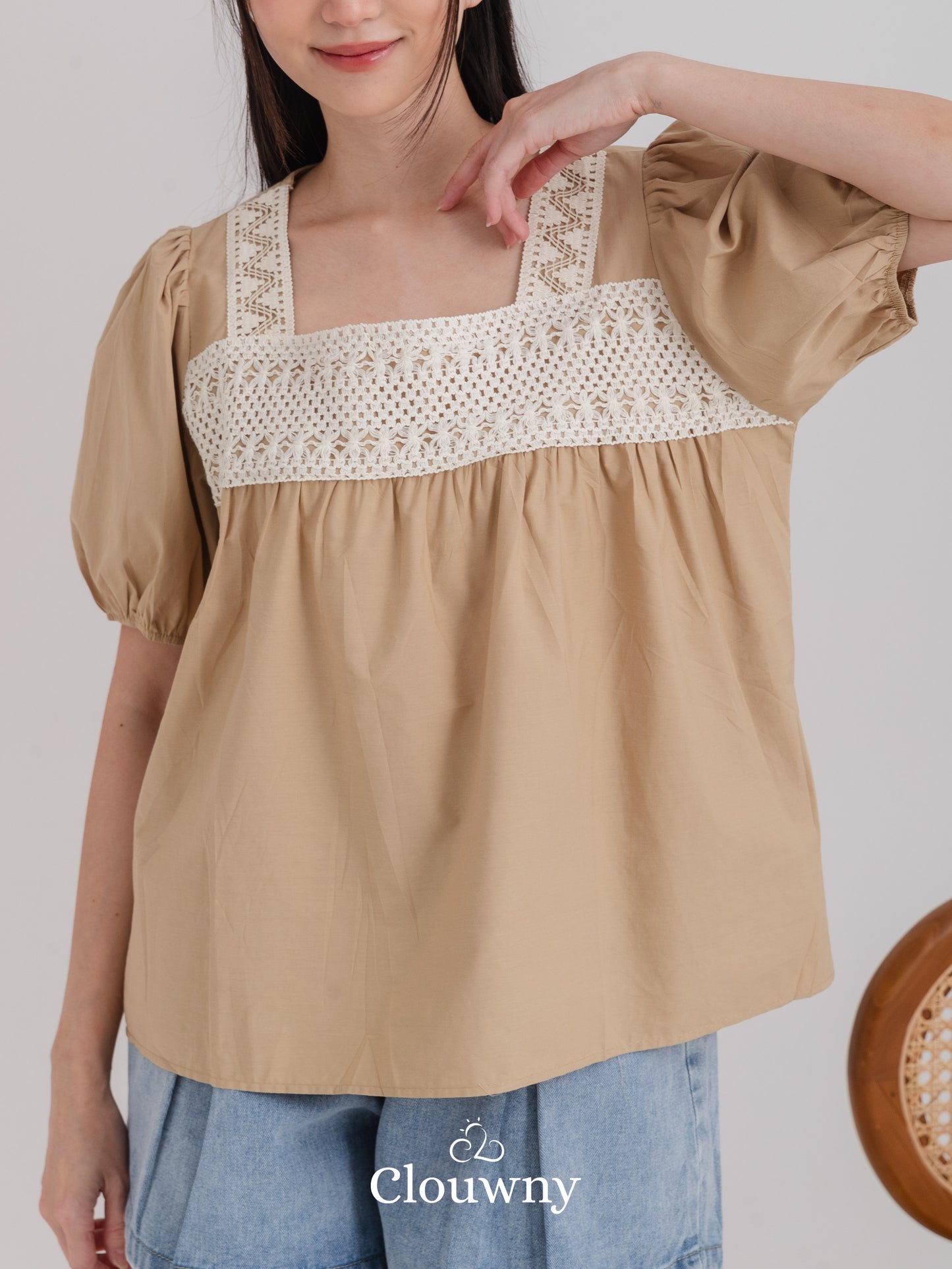 Chizu Square Blouse - Khaki