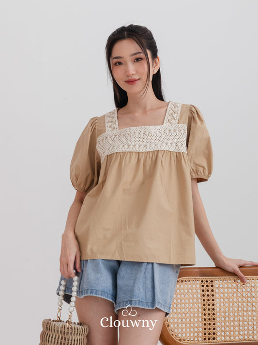 Chizu Square Blouse - Khaki