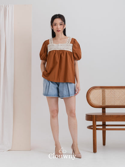 Chizu Square Blouse - Brown