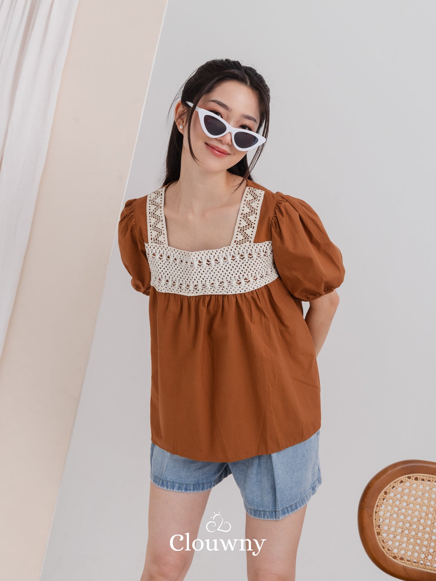 Chizu Square Blouse - Brown