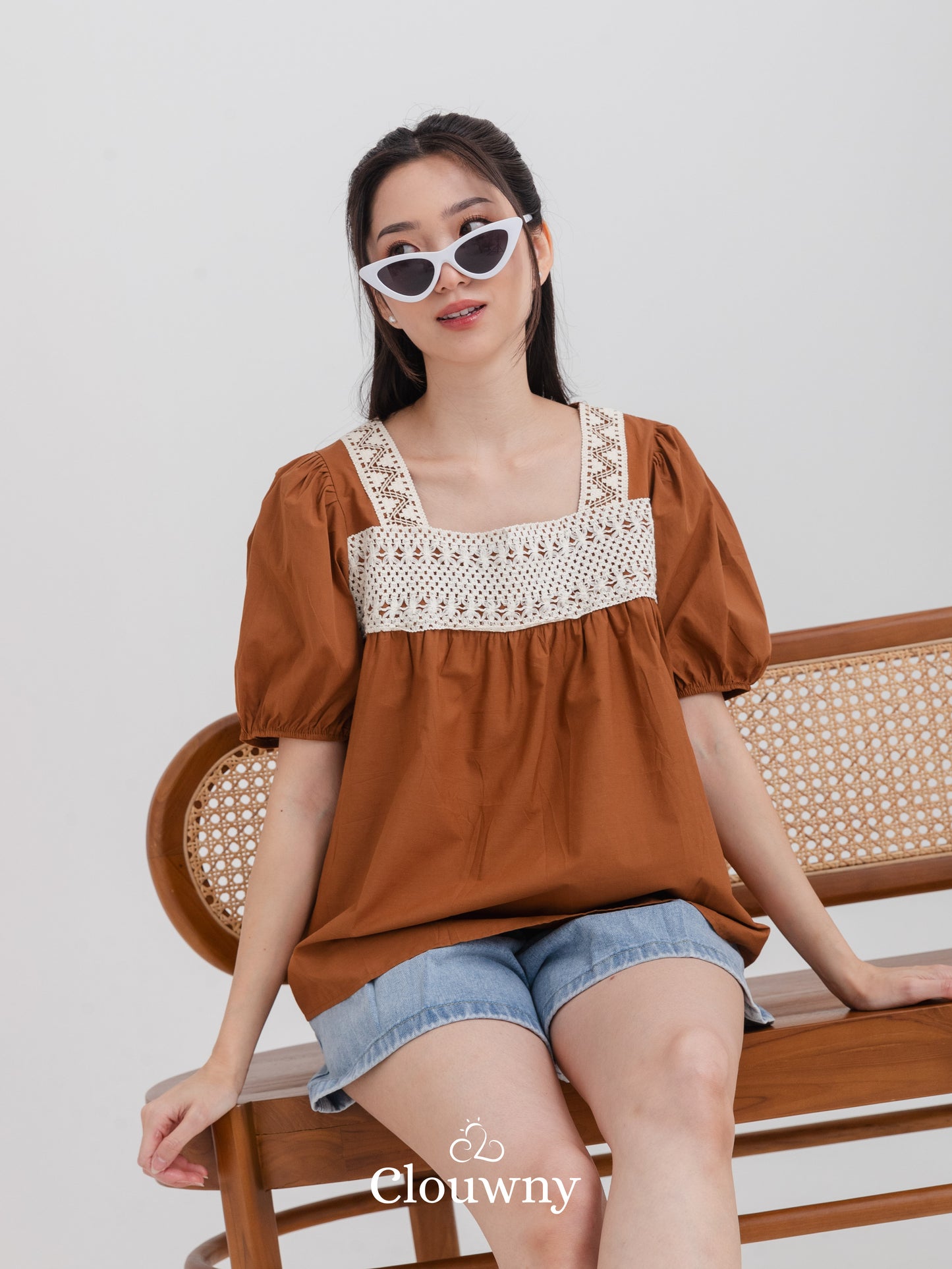 Chizu Square Blouse - Brown