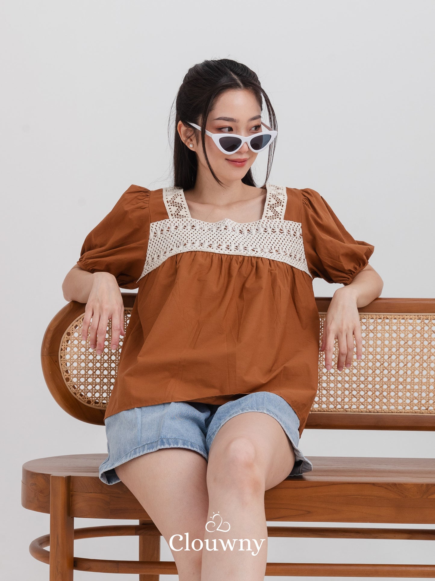 Chizu Square Blouse - Brown