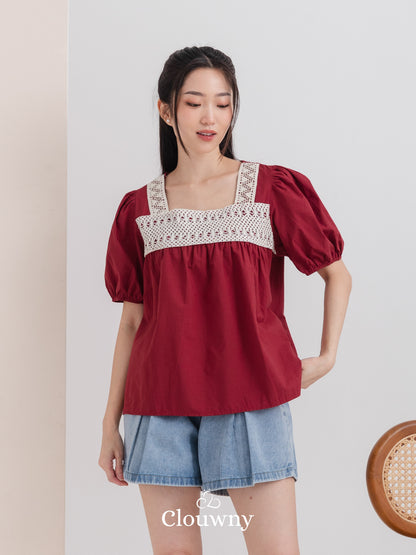 Chizu Square Blouse - Maroon