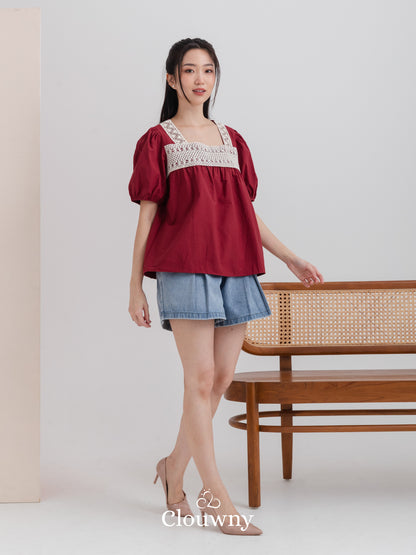 Chizu Square Blouse - Maroon