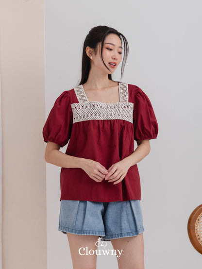 Chizu Square Blouse - Maroon