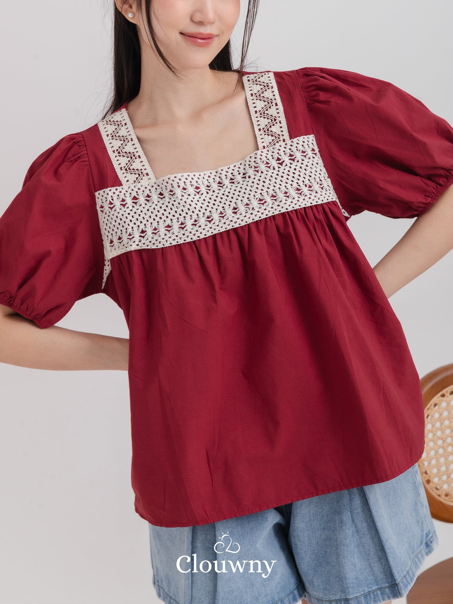 Chizu Square Blouse - Maroon