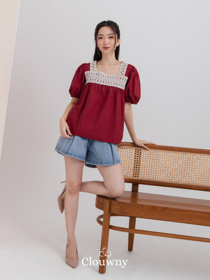 Chizu Square Blouse - Maroon