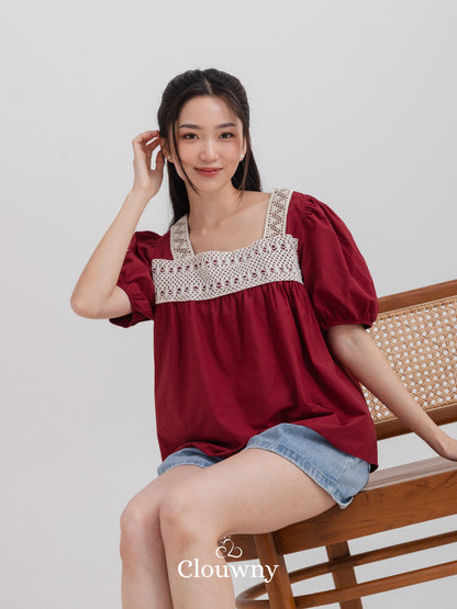 Chizu Square Blouse - Maroon