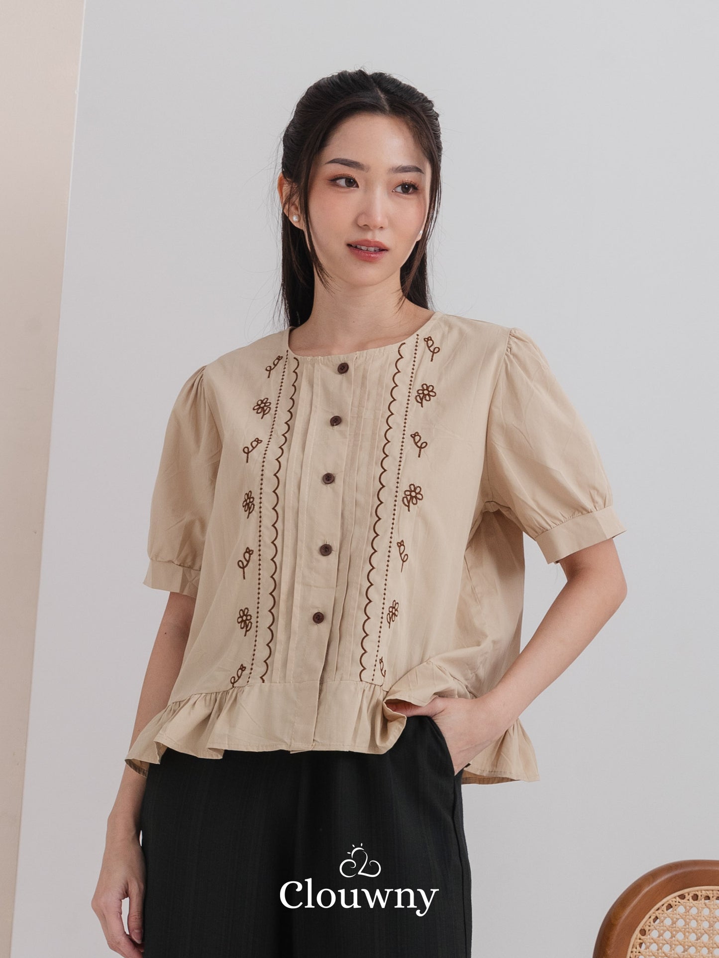 Giko Cotton Blouse - Brown