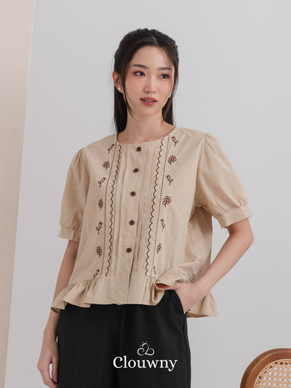 Giko Cotton Blouse - Brown