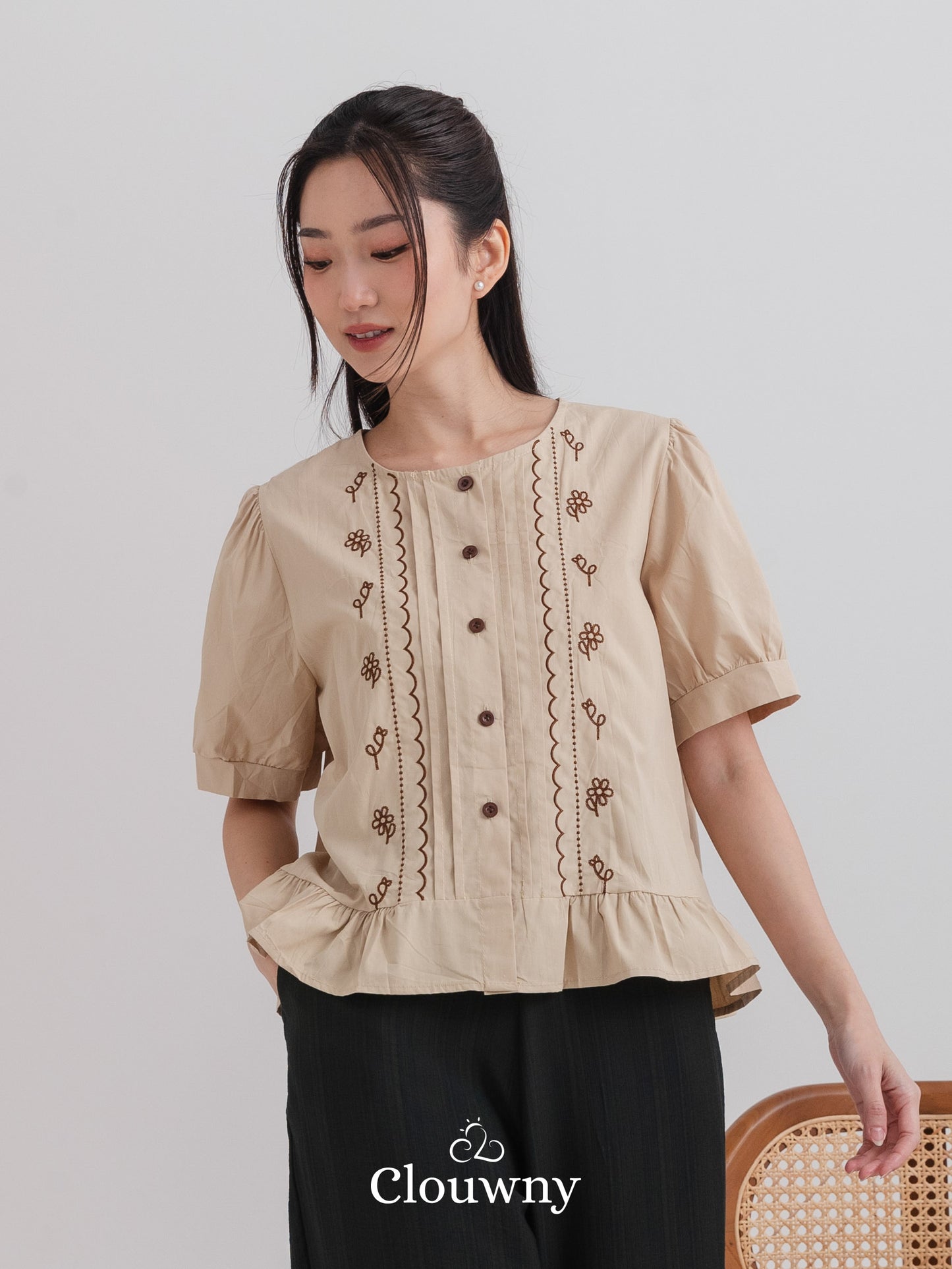 Giko Cotton Blouse - Brown