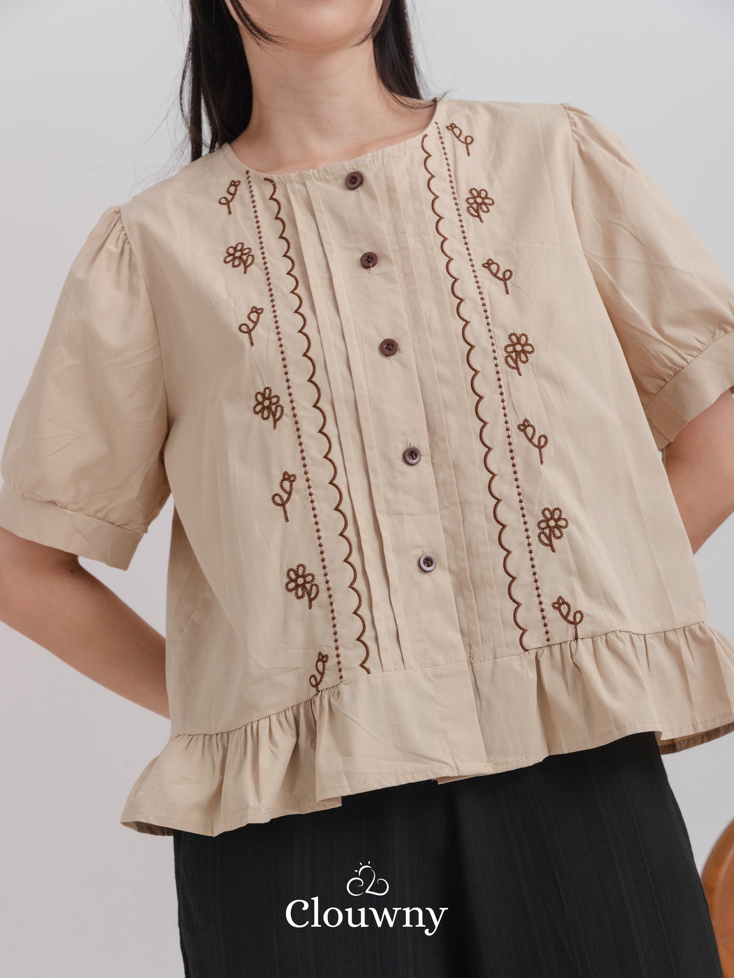 Giko Cotton Blouse - Brown