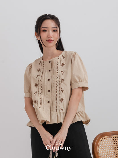 Giko Cotton Blouse - Brown