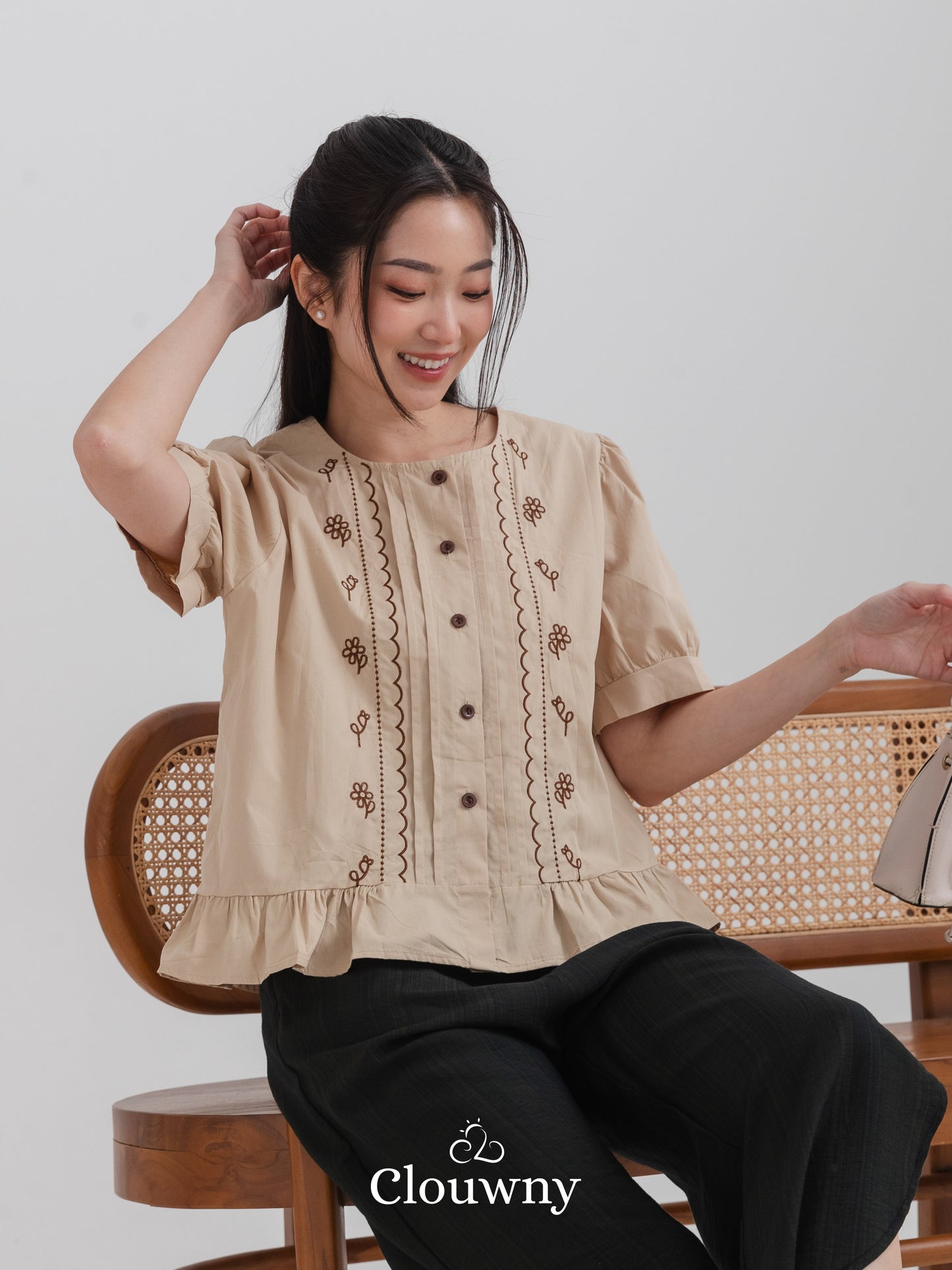 Giko Cotton Blouse - Brown