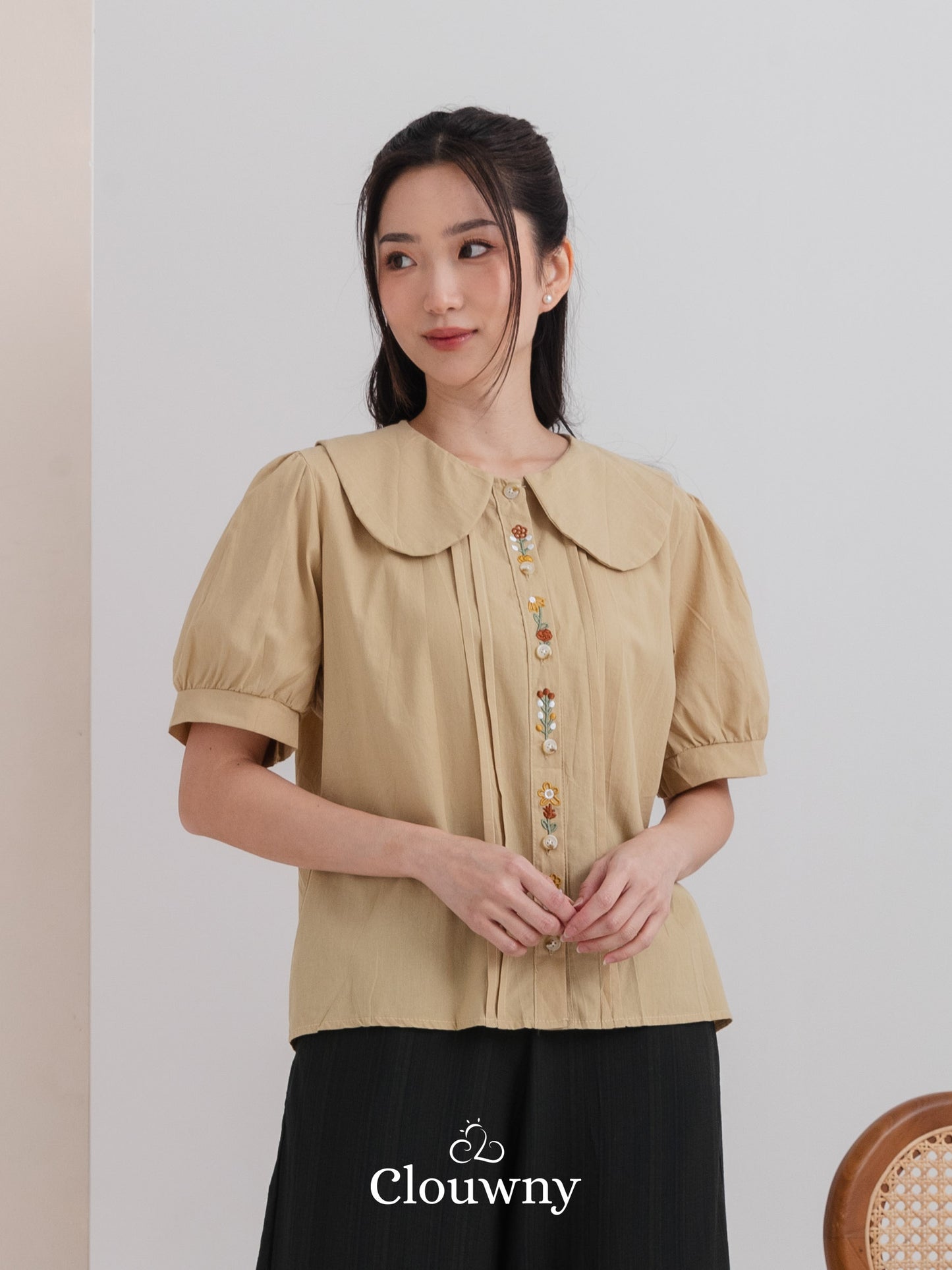 Narumi Button Blouse - Brown