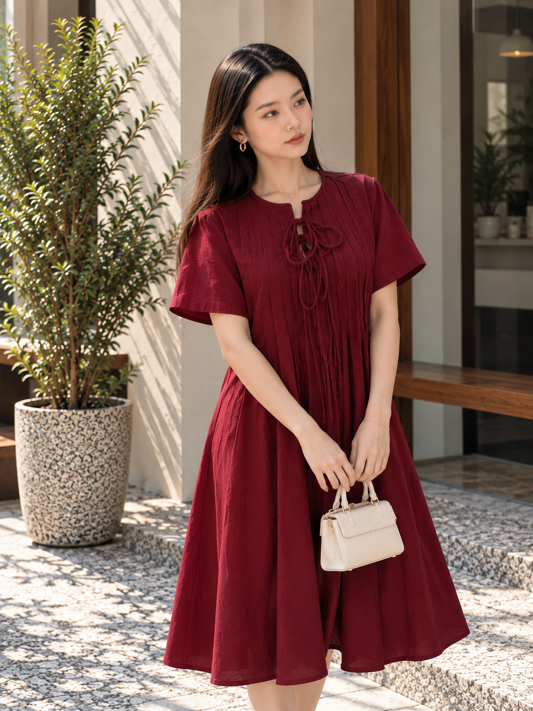 Senta Midi Dress - Maroon