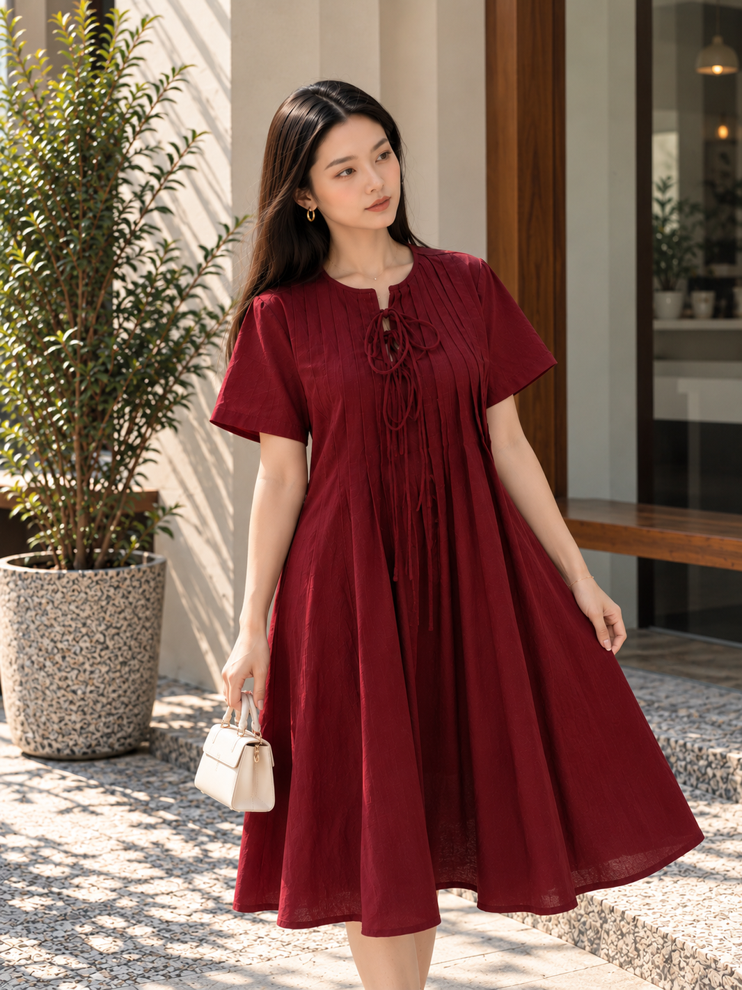 Senta Midi Dress - Maroon