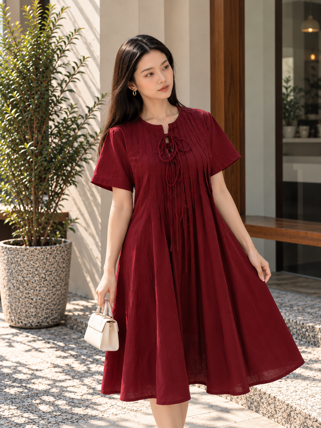 Senta Midi Dress - Maroon