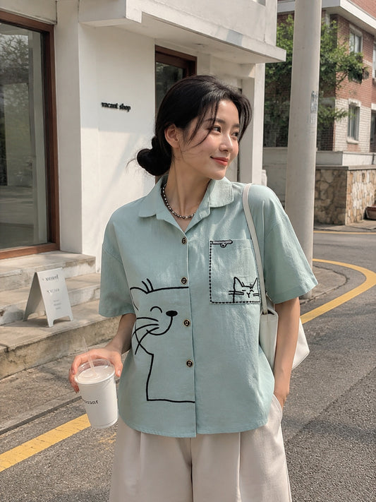 Catty Button Cotton Shirt - Mint