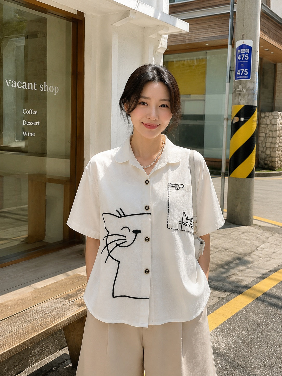 Catty Button Cotton Shirt - White