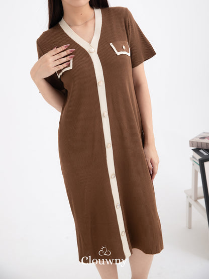 Drea Button List Dress - Coffee