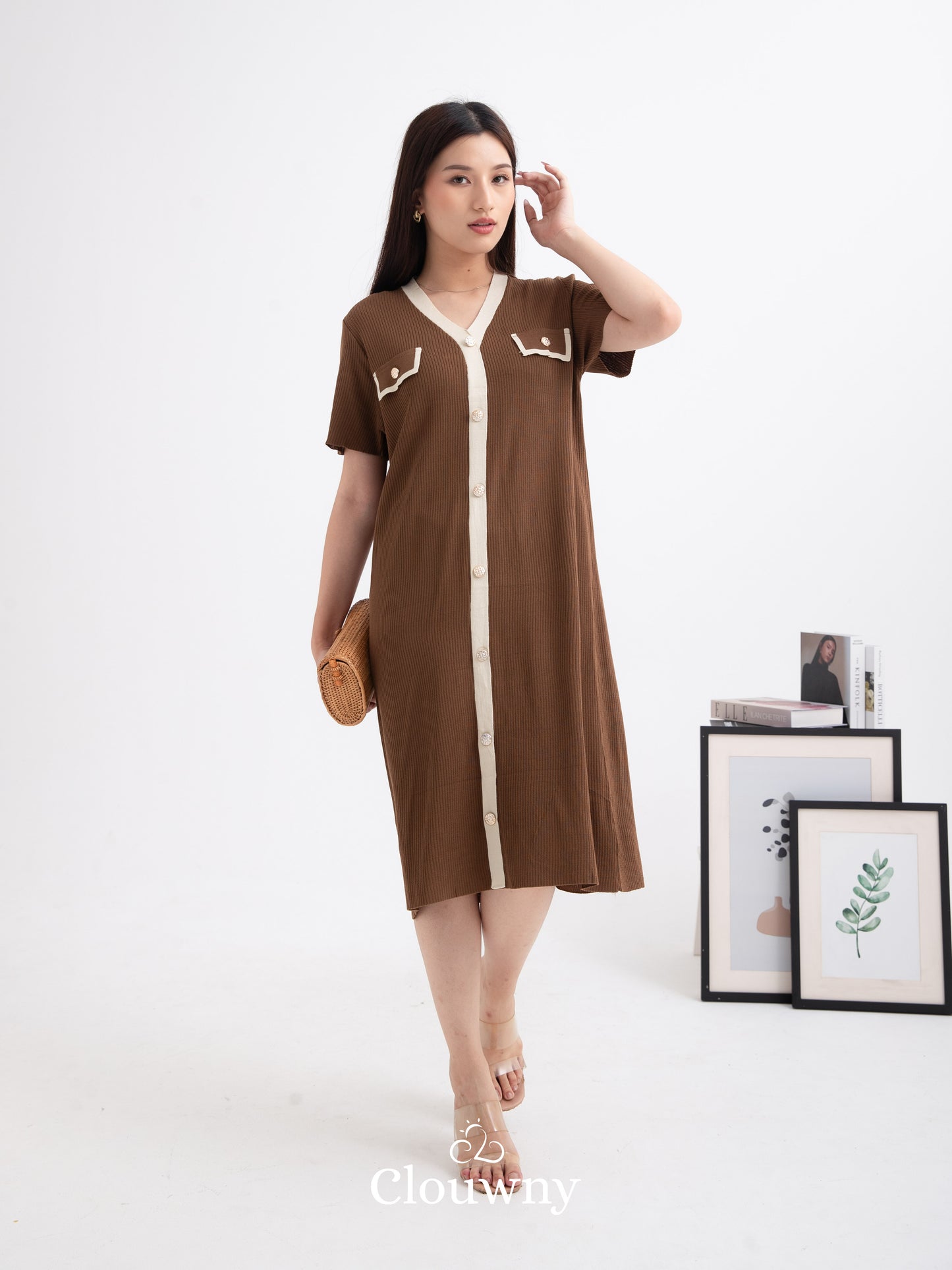 Drea Button List Dress - Coffee